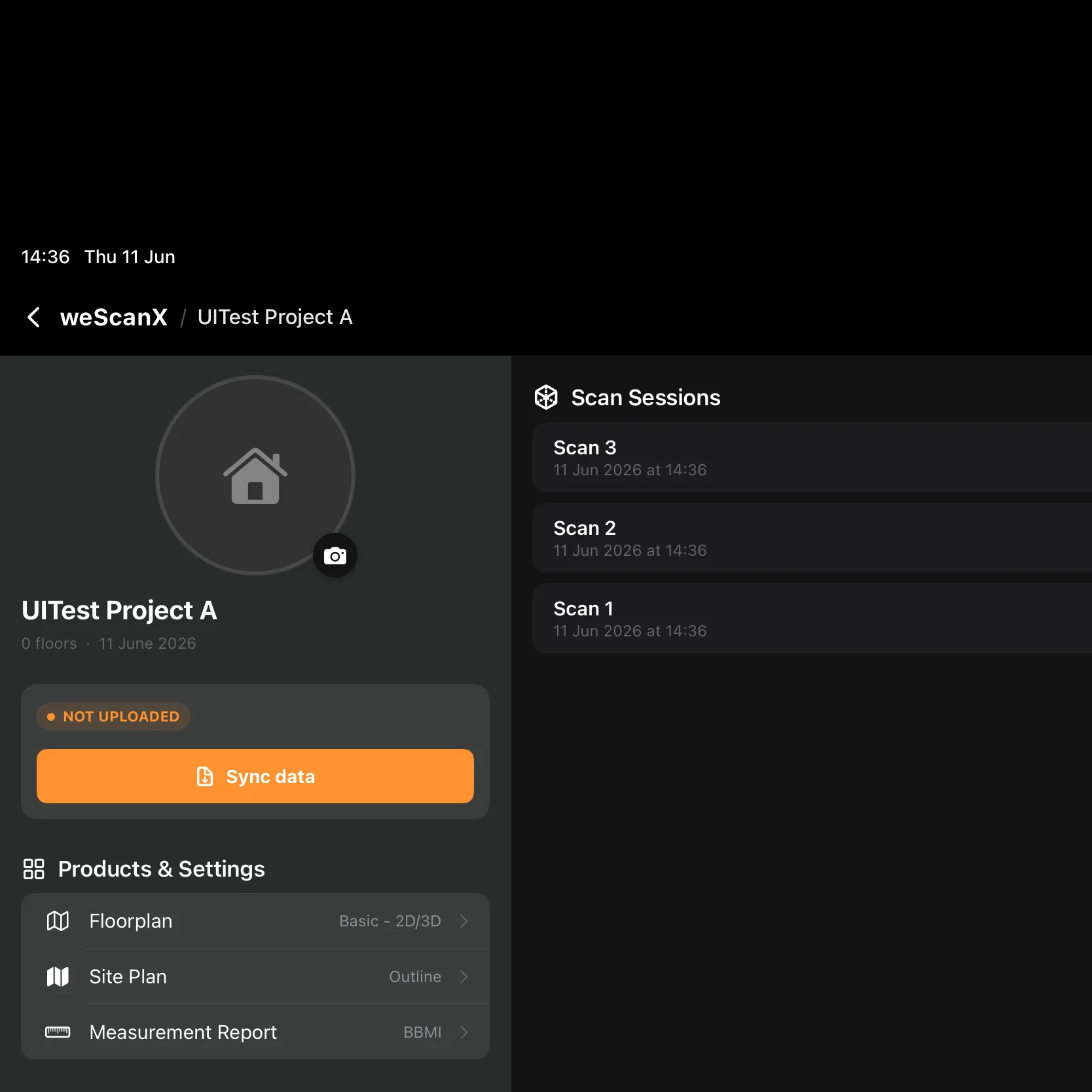 The project page on iPad with the scan list